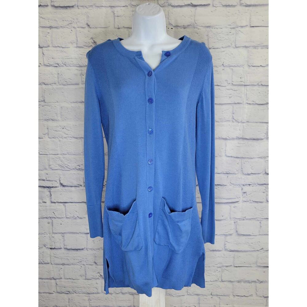 XXSMALL BLUE A375675 Isaac Mizrahi Live! Long Button Front Cardigan Sweater